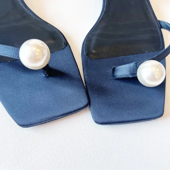 Toteme Pearl Embellished Black Satin Sandals 40
