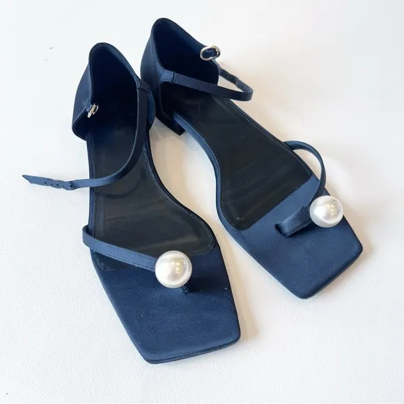 Toteme Pearl Embellished Black Satin Sandals 40