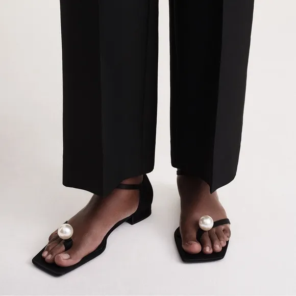 Toteme Pearl Embellished Black Satin Sandals 40