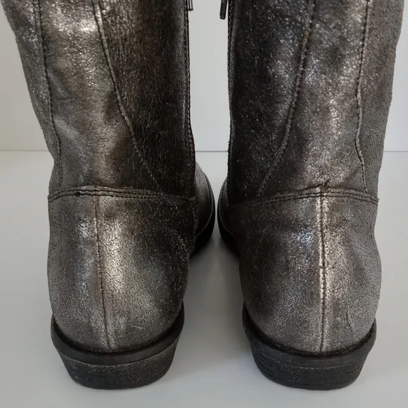 TRASK ARIANA Silver Shearling Lined Leather Boots Women's Size 7M