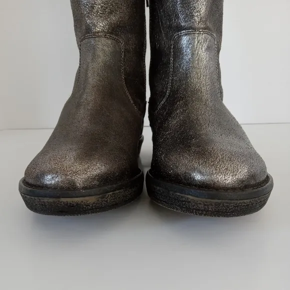TRASK ARIANA Silver Shearling Lined Leather Boots Women's Size 7M