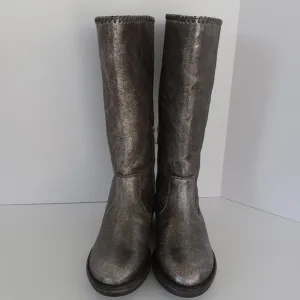 TRASK ARIANA Silver Shearling Lined Leather Boots Women's Size 7M