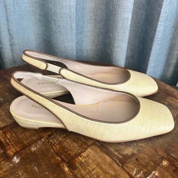 Tuckernuck Liv natural Raffia Slingbacks, New in Box size 6