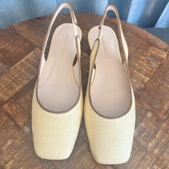 Tuckernuck Liv natural Raffia Slingbacks, New in Box size 6