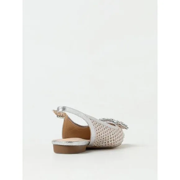 Twenty Fourhaitch Silver Slingback Flats with Pointed Toe Women Nude Running