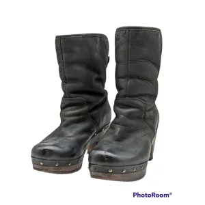 Ugg 1958 Lynnea Clog Boots Fold Over Shearling Ankle Boot Black Womens Sz 6 EUC