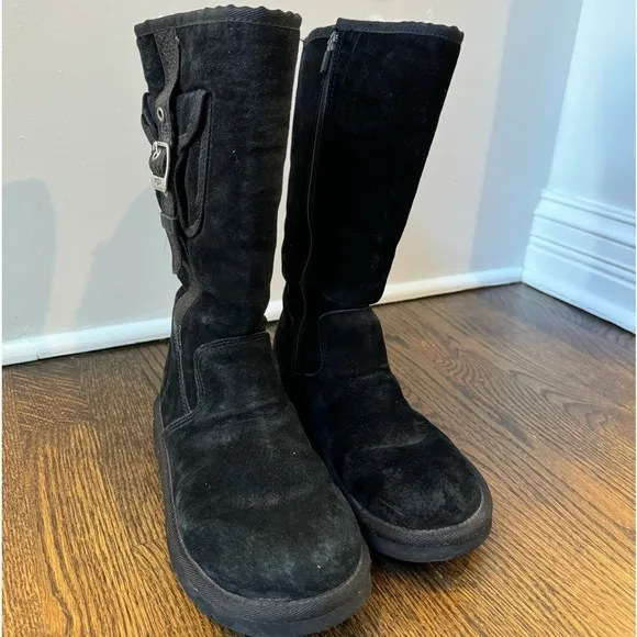 UGG 5195 Black Tall Buckle Cargo Pocket Sheepskin Boots Women's