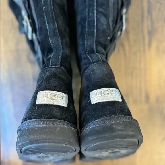 UGG 5195 Black Tall Buckle Cargo Pocket Sheepskin Boots Women's
