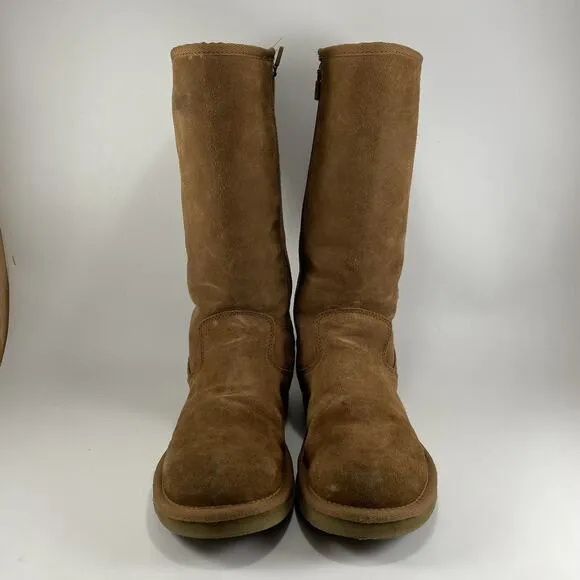 UGG 5235 Sunset Tall Tan Leather Shearling Lined Boots Womens Size 8 Chestnut