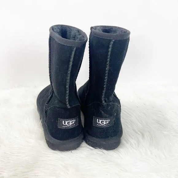 Ugg 8 Womens Black Suede Shearling Classic Short II Winter Boots