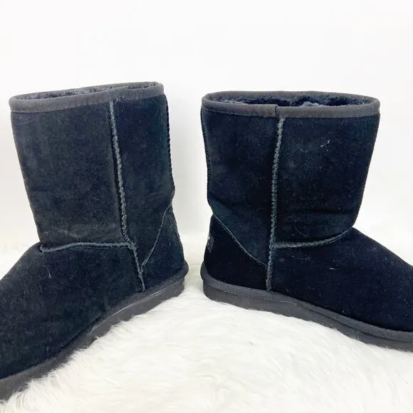 Ugg 8 Womens Black Suede Shearling Classic Short II Winter Boots