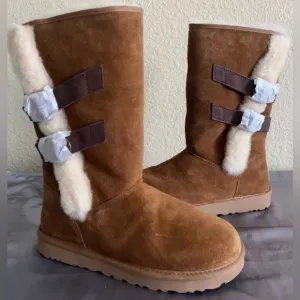 Ugg Alethiea Chestnut Suede Shearling Boors New 8 1125810