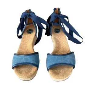 UGG Amell Ankle Tie Denim Blue Womens Open Toe Sandals Size 7.5