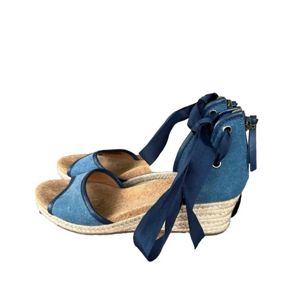 UGG Amell Ankle Tie Denim Blue Womens Open Toe Sandals Size 7.5