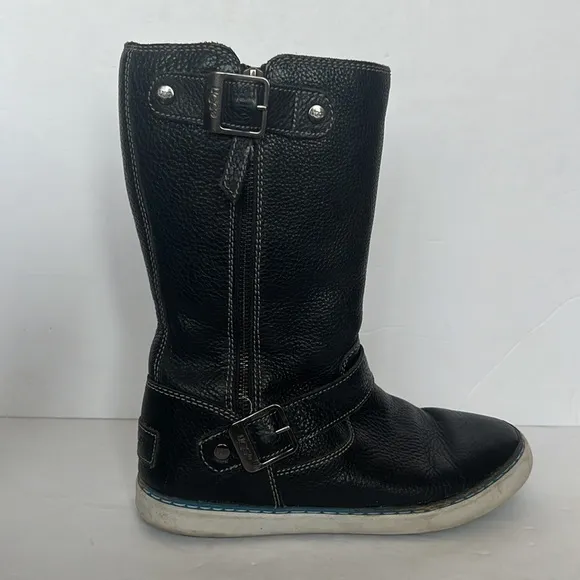 UGG  Andra Black Leather Mid Calf side Zip Boots in size 8
