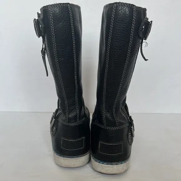 UGG  Andra Black Leather Mid Calf side Zip Boots in size 8