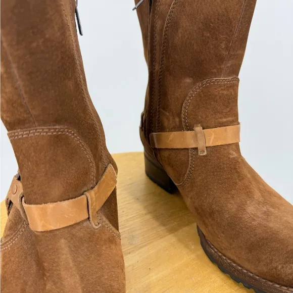 UGG® Australia 5604 Brown ENDELL Harness Biker Suede Shearling Boots Size 7.5