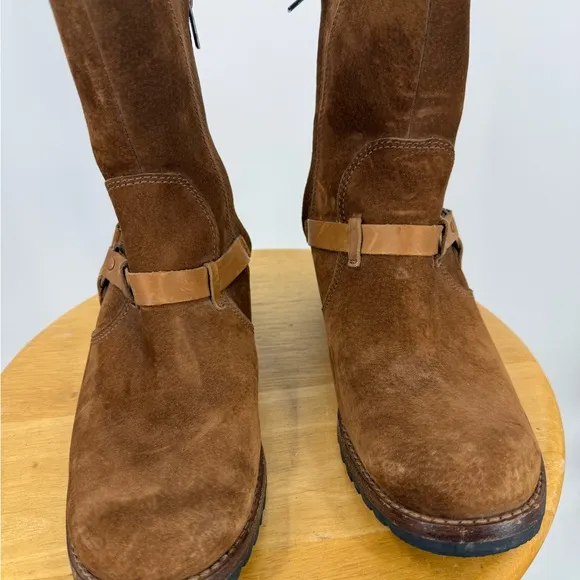 UGG® Australia 5604 Brown ENDELL Harness Biker Suede Shearling Boots Size 7.5