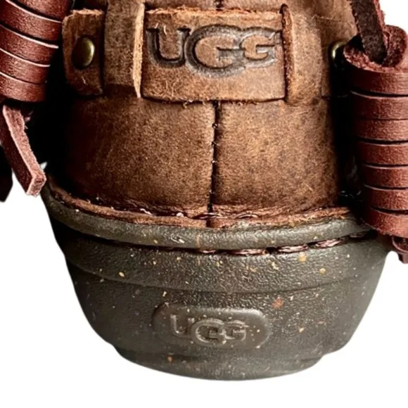 UGG Australia Akadia Brown Leather Shearling Lined Boots - Ties - 7