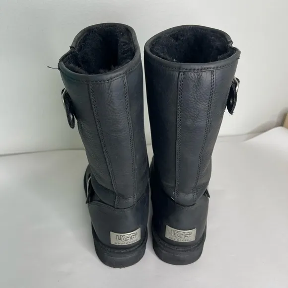 UGG Australia Black Sutter Leather Shearling Water Resistant Tall Boots 7 Punk