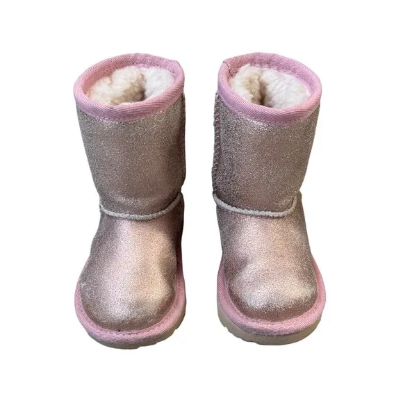UGG AUSTRALIA Classic Metallic Pink Girls Boots 6 EU 22 Rose Gold Toddler Girl