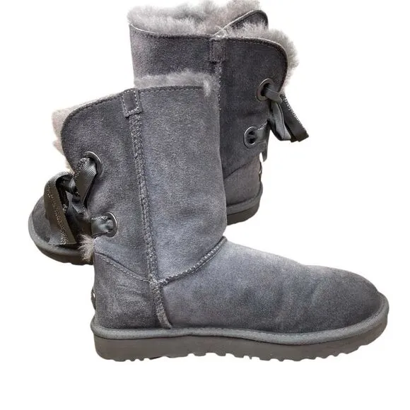 UGG Australia Customizable Bailey Bow Short Shearling Boots Charcoal
