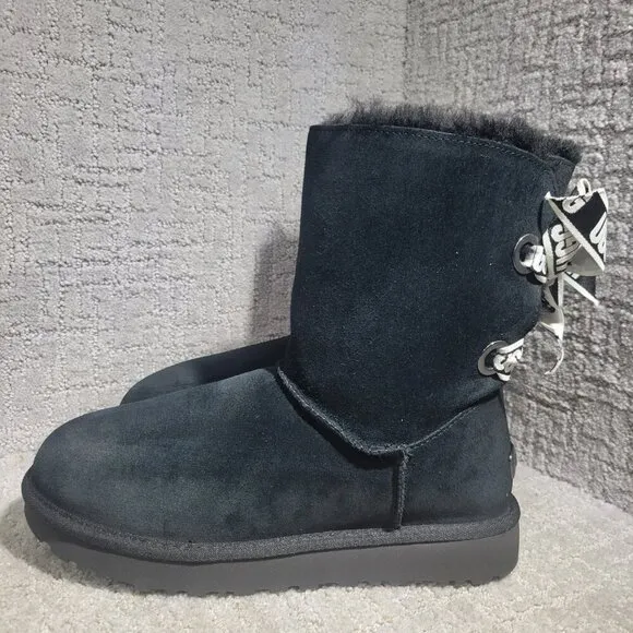 UGG Australia Customizable Bailey Womens Size 10 Black Shearling Bow Short Boots