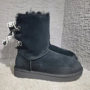 UGG Australia Customizable Bailey Womens Size 10 Black Shearling Bow Short Boots