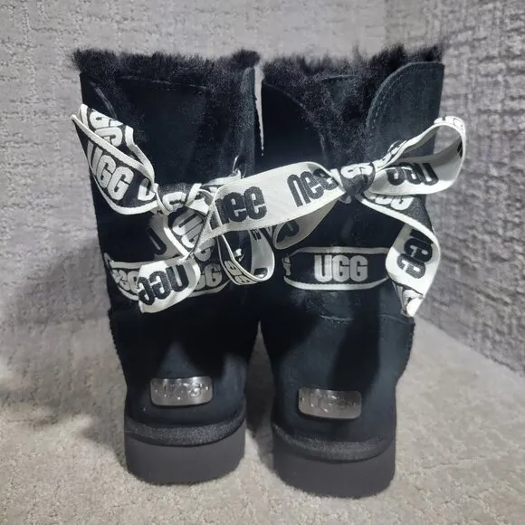 UGG Australia Customizable Bailey Womens Size 10 Black Shearling Bow Short Boots