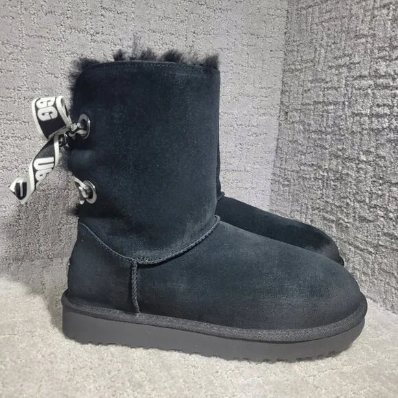 UGG Australia Customizable Bailey Womens Size 10 Black Shearling Bow Short Boots