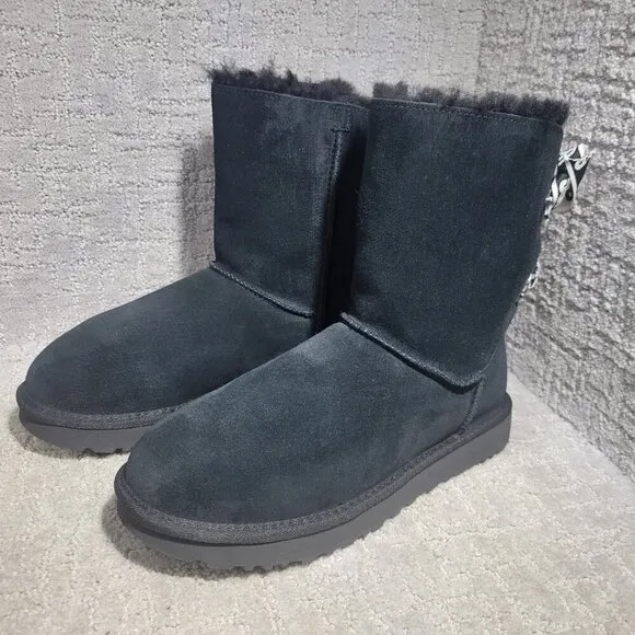 UGG Australia Customizable Bailey Womens Size 10 Black Shearling Bow Short Boots