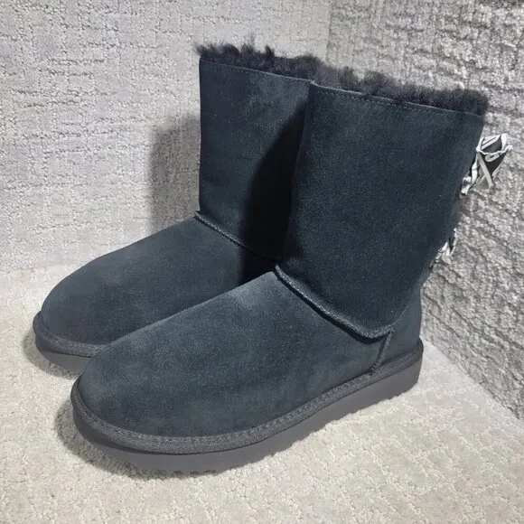 UGG Australia Customizable Bailey Womens Size 10 Black Shearling Bow Short Boots