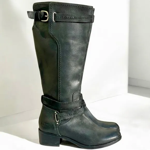 UGG Australia Darcie Knee High Leather Riding Boot Black 7 Sheepskin Shearling