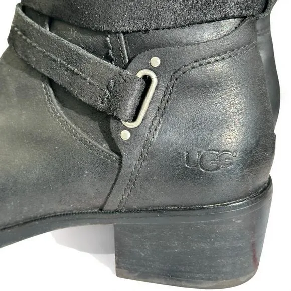 UGG Australia Darcie Knee High Leather Riding Boot Black 7 Sheepskin Shearling