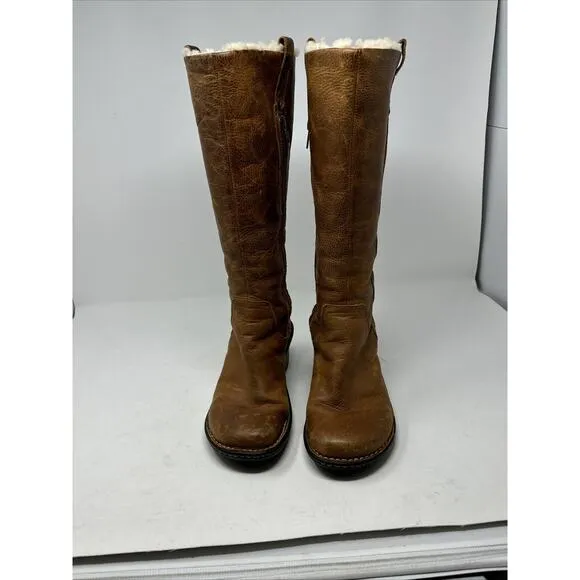 UGG Australia Hartley Brown Leather Shearling Lined Wedge Boot Women’s 8