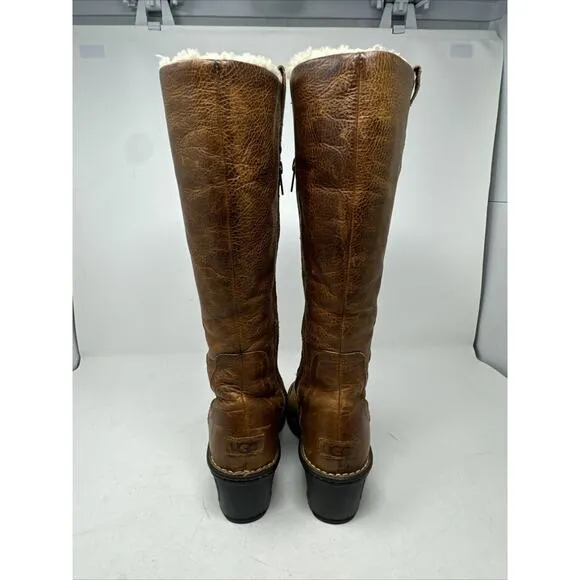 UGG Australia Hartley Brown Leather Shearling Lined Wedge Boot Women’s 8