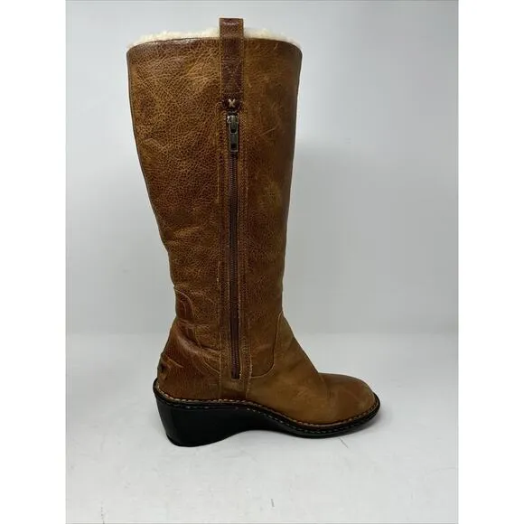 UGG Australia Hartley Brown Leather Shearling Lined Wedge Boot Women’s 8