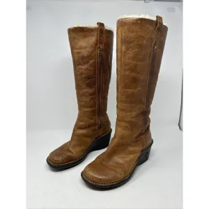 UGG Australia Hartley Brown‎ Leather Shearling Lined Wedge Boot Women’s 8