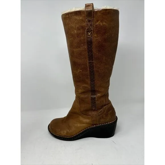 UGG Australia Hartley Brown Leather Shearling Lined Wedge Boot Women’s 8