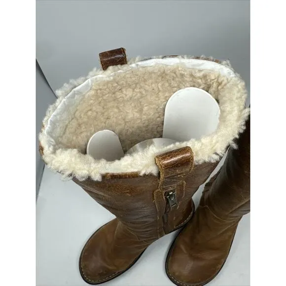 UGG Australia Hartley Brown Leather Shearling Lined Wedge Boot Women’s 8