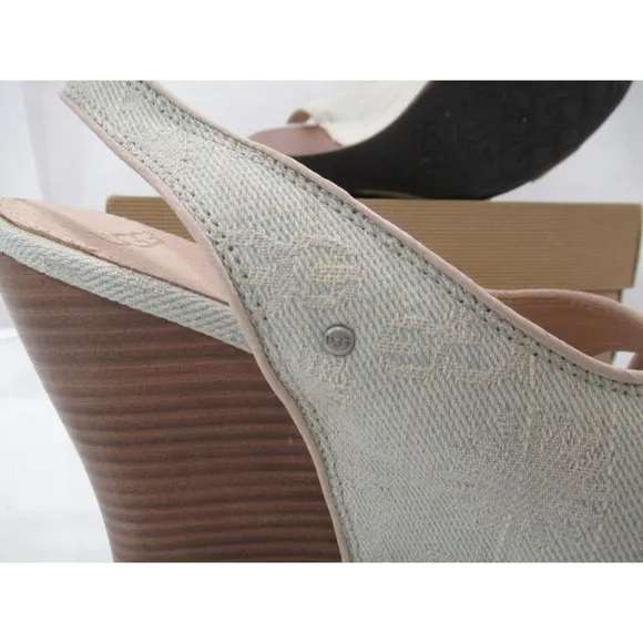 UGG Australia Hazel Denim Platform Wedge Slingback Sandals Taupe Size 10