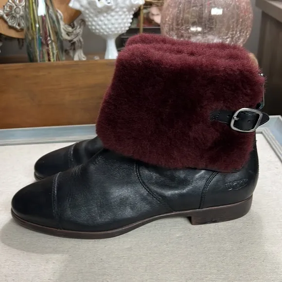 UGG Australia Leather and Shearling Inez Ankle Boots