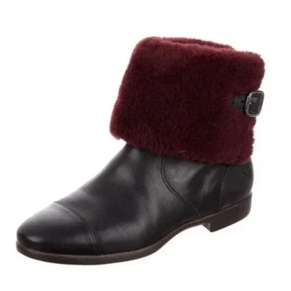 UGG Australia Leather and Shearling Inez Ankle Boots