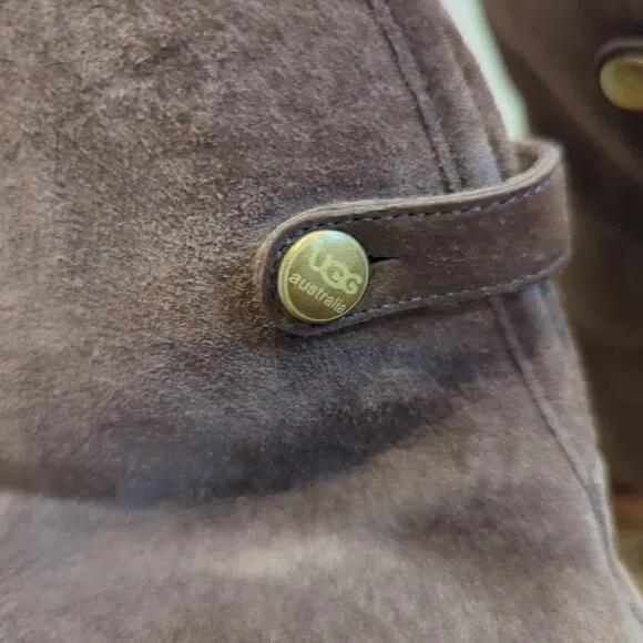 Ugg Australia Lynnea Brown Suede Studded Shearling Wooden Clog Boots Size 10