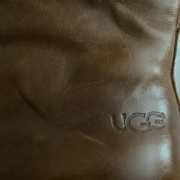 Ugg Australia Lynnea Fold Over Brown Leather Shearling Clog Boot Women’s Size 5