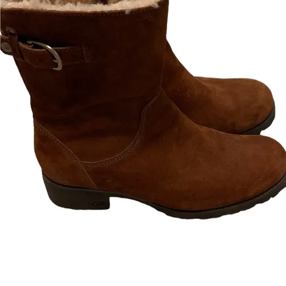 UGG Australia Mare Western Brown Boots Shearling Biker Boots Size-9