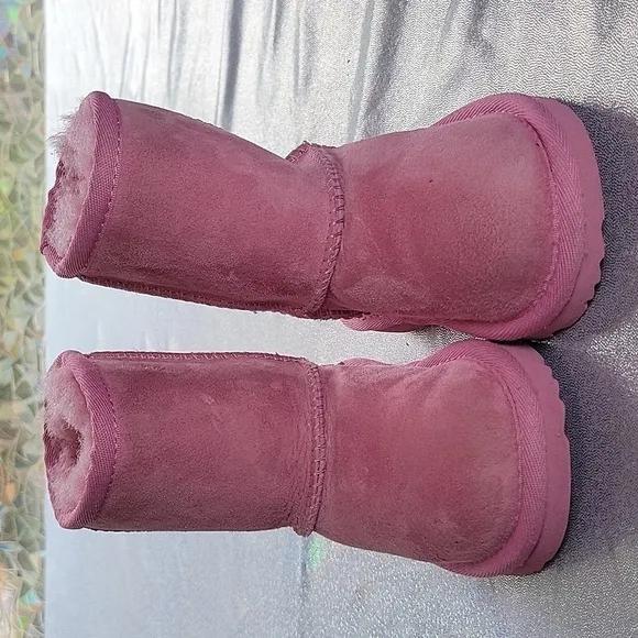 UGG Australia Pink Glitz Boots Metallic Sparkle Heels Shearling Lining Size:6