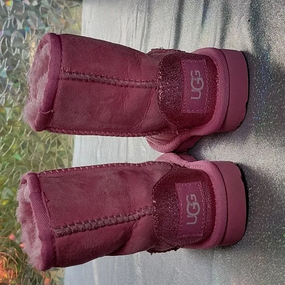 UGG Australia Pink Glitz Boots Metallic Sparkle Heels Shearling Lining Size:6