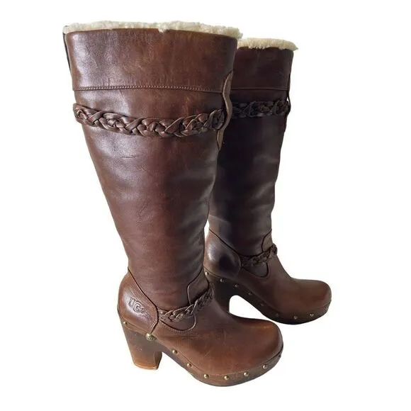UGG Australia Savana Brown Shearling Lined Leather Studded Boots SN 3209 Sz 7