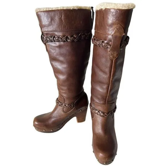 UGG Australia Savana Brown Shearling Lined Leather Studded Boots SN 3209 Sz 7